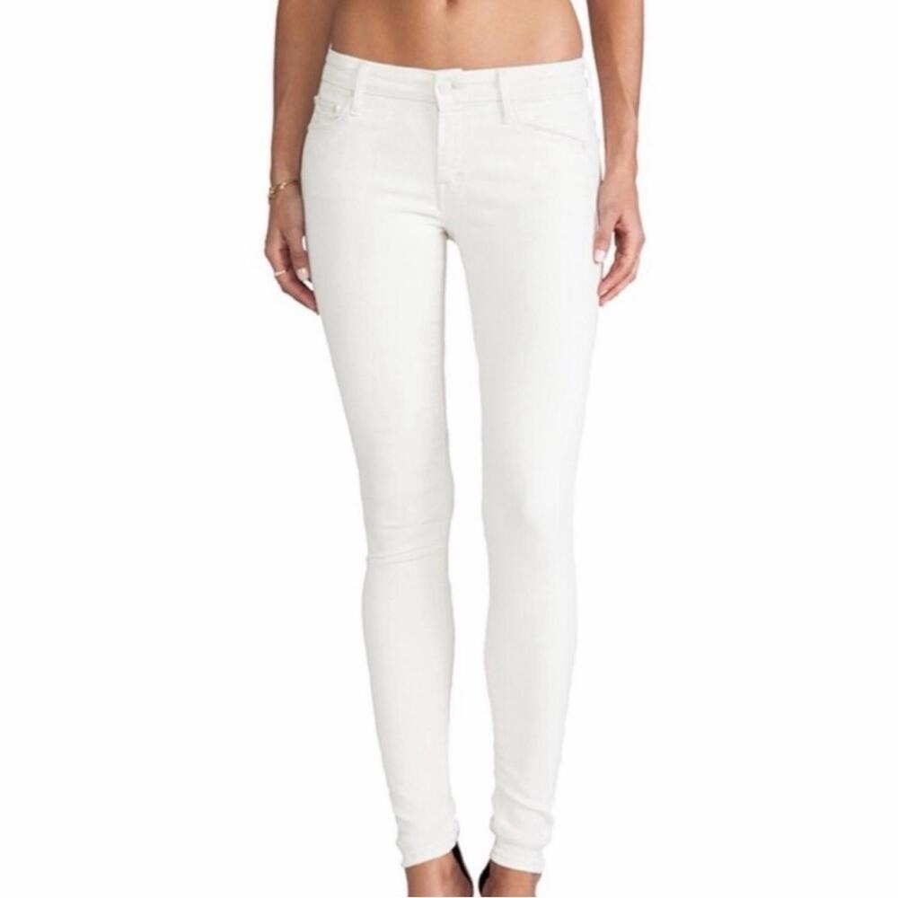 MOTHER The Looker Skinny Jeans Off White Cream Mid Rise Stretch Denim Womens